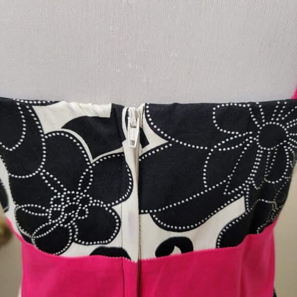 B. Smart Size 8 Black and White Floral Dress with Pink Trim, Exc. Used Condition - Picture 4 of 12